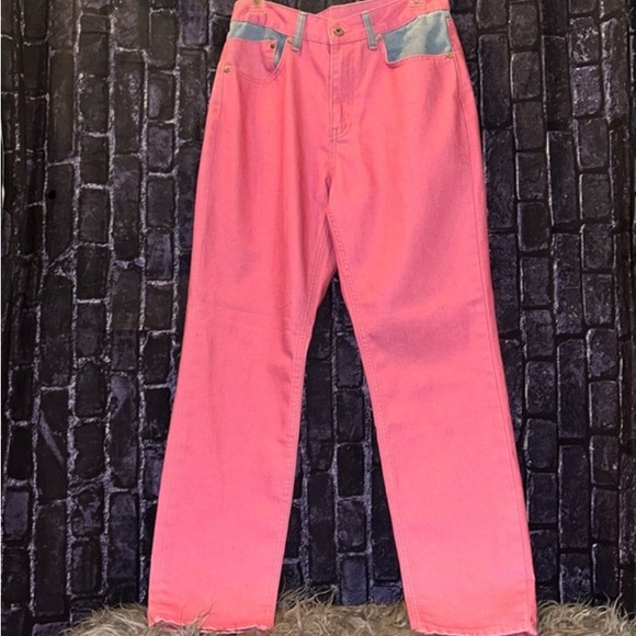 The RAGGED Priest Jeans Pink/Rose Color-block StraightLeg Denim FREE PEOPLE Sz30 - Picture 3 of 16